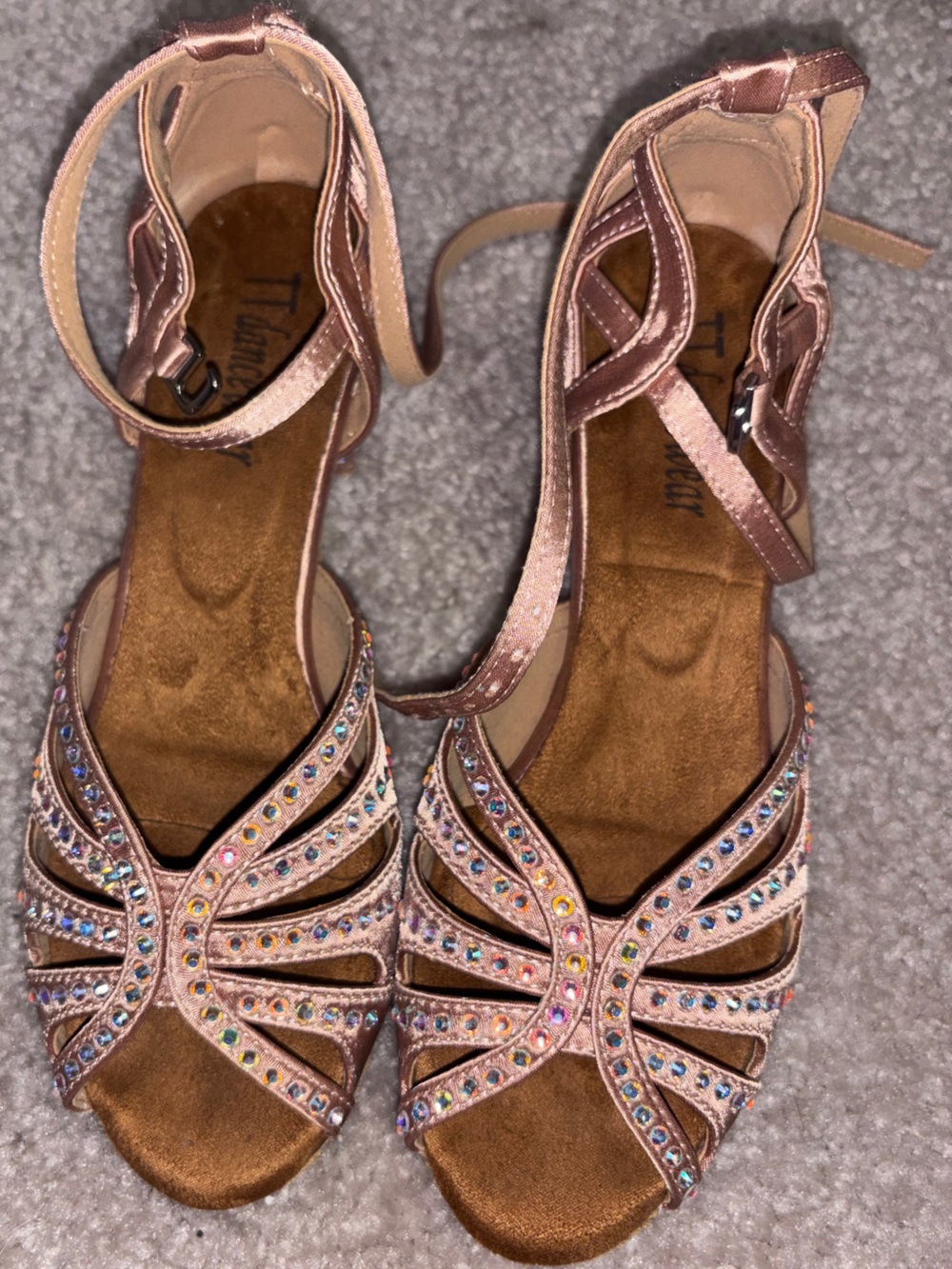 Size 7 Dance Heels – Well Worn Soles / Broken In Footbed / Rhinestones